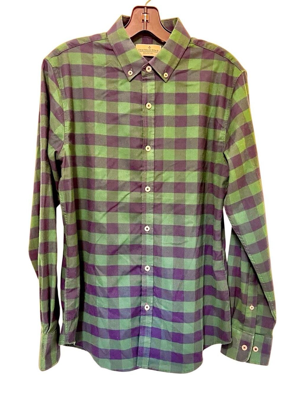 Chatham Road Green & Navy Gingham Long Sleeve Button Up Women’s Shirt Size Small